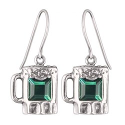 Sterling Silver Green (CZ) Beer Mug Earrings