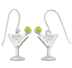 Sterling Silver Dry Martini with an Olive Earrings