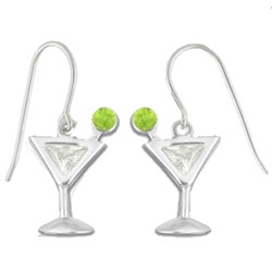 Sterling Silver Dry Martini with an Olive Earrings