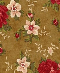 Vintage Robyn Pandolph - Fat Quarter - Folk Art Christmas III Roses - Brown