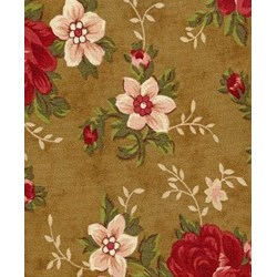 Vintage Robyn Pandolph - Fat Quarter - Folk Art Christmas III Roses - Brown