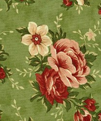 Vintage Robyn Pandolph - Fat Quarter - Folk Art Christmas III Roses - Green