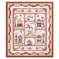 Summer Fun Block of the Month OR All At Once Quilt Kit.  Order before May 31 and Receive the Custom Button and Fabric packs for Free!