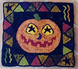 Primitive Pumpkin Jack Hooked Rug Pattern on Monks Cloth<br>by Needl Love