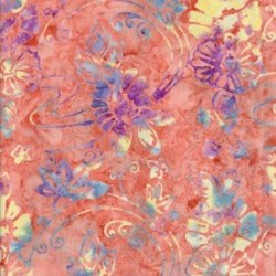 Batik Textiles Pink with Purple, Blue & Yellow Flowers