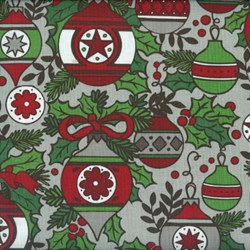 Holly Jolly - Main Ornament Print on Gray - Fat Quarter Single - by Jen Allyson of My Mind's Eye for Riley Blake Fabrics