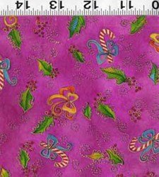 Bountiful Blessings Christmas Quilting Fabric - by Laurel Burch  - Fat Quarter  - Pinks-Metallic Candy Canes