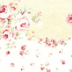 Durham Quilt Collection Anew Fat Quarter - Yellow Dot Border on Pink Floral Print - by Brenda Riddle for Lecien