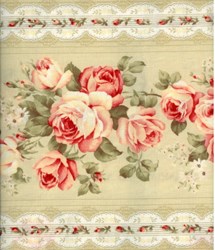 Floral Collection in Pastel - Green Rose Border Stripe - Lecien