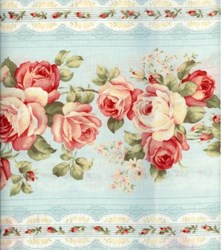 Floral Collection in Pastel - Blue Rose Border Stripe - Lecien