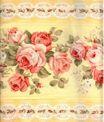 Floral Collection in Pastel - Yellow Rose Border Stripe - Lecien