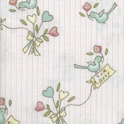 My Sweet Baby - Blue Birds and Floral Bouquets on Pink/Cream Stripes