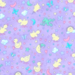More Baby Talk Flannel Quilting Fabric - Ducks, Chicks and Frogs on Purple