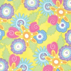 Happy - Bright Flowers on Yellow Background