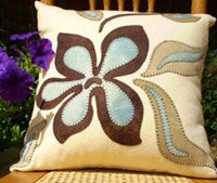 Chocolate-dipped Flower Wool Applique Throw Pillow