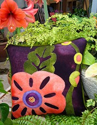 Hubba Hubba Hollyhock Wool Applique Throw Pillow