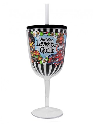 Loves to Quilt Tingle Wine Glass