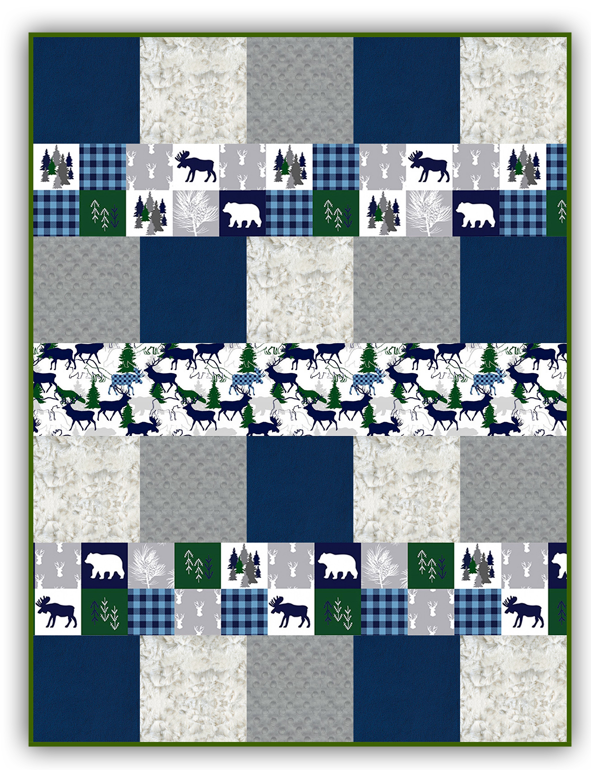More Back in Stock! Exclusive Gorgeous Cabin Fever -Blue - Deluxe Minky  Quilt-As-You-Go Kit - Shannon Fabrics by Homespun Hearth Exclusive Design
