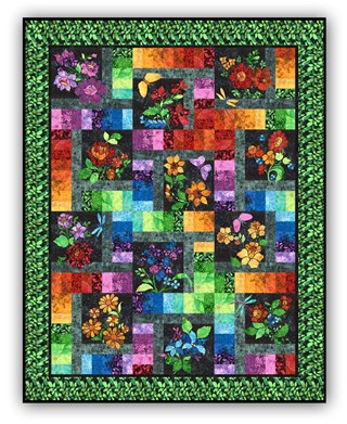 New!  Floragraphix Batik with Green Leaf Border Block of the Month  or All at Once - Starts January 2019!