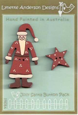 Primitive Christmas Quilt and Embroidery Pattern with Hand-Painted Jolly Santa Button Pack