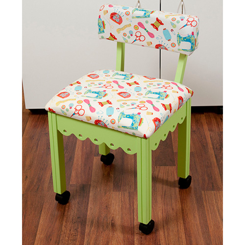 Green Sewing Chair With White Riley Blake Sewing Notions Fabric