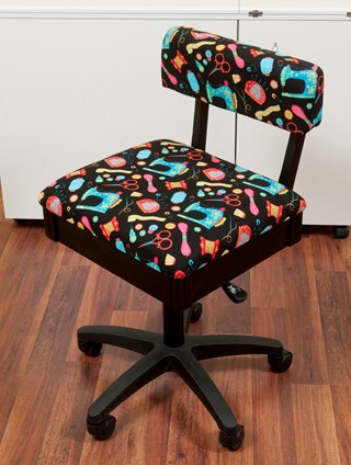 Black Riley Blake Sewing Fabric Height Adjustable Hydraulic Sewing Chair