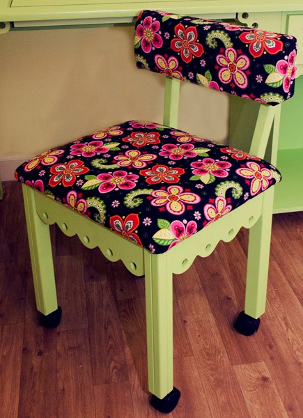 DISCONTINUED  Pistachio Gingerbread Sewing Chairs with Newcastle Floral  Fabric