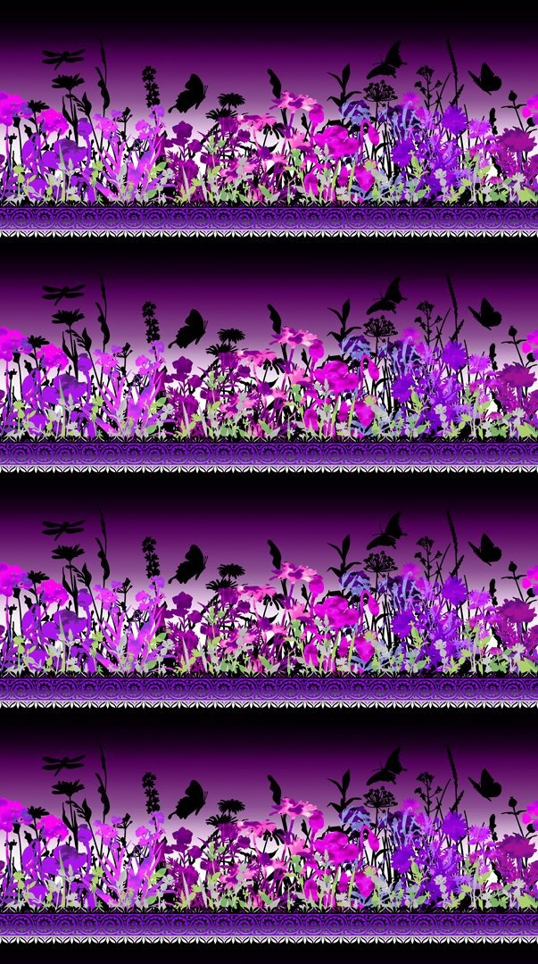 Dreamscapes II Jason Yenter purple border 100% cotton fabric by the half metre