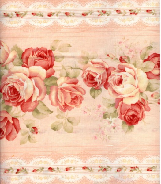 Floral Collection in Pastel - Pink Rose Border Stripe - Lecien