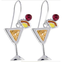 Sterling Silver With Cubic Zirconia and Enamel Mai Tai Earrings