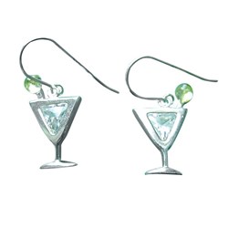 Sterling Silver Dry Martini with an Olive Earrings
