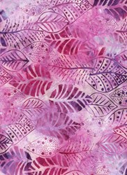 <b>Minimum 2 Yard Purchase</b><br>Anthology Hand Made Batik -Purple & Pink Leaves