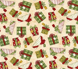 <b>Minimum 2 Yard Purchase</b><br>Santa's Big Night - Gift Toss on Tan - by Debbie Mumm for Wilmington Prints 67558-217