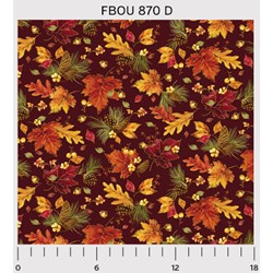 Fall Bounty Metallic Fabric - Leaves & Pinecones on Red - by P&B Textiles