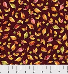 End of Bolt 56" - Fall Bounty Metallic Fabric - Red Leaves- by P&B Textiles
