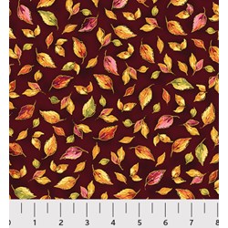 End of Bolt 56" - Fall Bounty Metallic Fabric - Red Leaves- by P&B Textiles