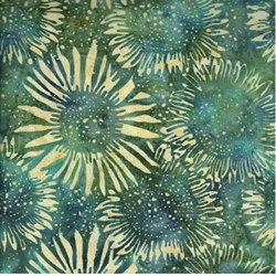 Minimum 2 Yard PurchaseIsland Batik - Green/Blue Sunflower