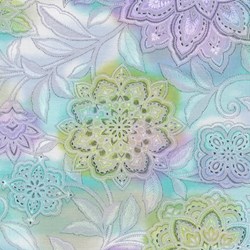 14" Remnant - Piccadilly - Large Floral Multi Colored with Silver Metallic Shimmer - by Paintbrush Studios