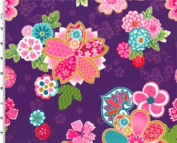 35" Remnant - Sakura Multi Color Graphic Floral on Purple