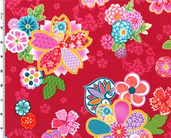 Sakura Multi Color Graphic Floral on Red