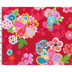 Sakura Multi Color Graphic Floral on Red