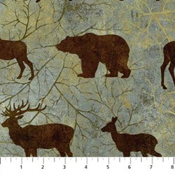 End of Bolt - 54" - Vintage Find!  Stonehenge- Wilderness Green Forest with Brown Animals