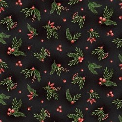 End of Bolt - 69" - Songbird Christmas - Christmas Berries on Black