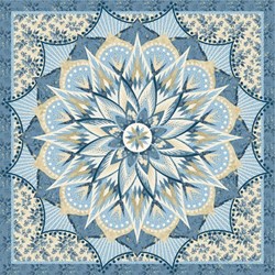 Carnival Flower "Soft Blue Sky" Queen Size Quilt - Exclusive Colorway for the 2023 Quiltworx Technique of the Month - Includes Backing