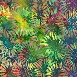 End of Bolt- 38" - Bali Hand-dyed Batik - Rainbow Sunflowers- by Hoffman California Fabrics