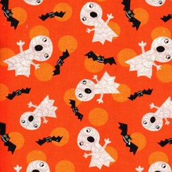 End of Bolt - 85" - Holiday Prints - Halloween Ghosts and Bats on Orange - by AE Nathan Co