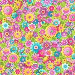 16" Remnant -  - Blossom - Multi Floral on Green - by Deborah Edwards of Northcott