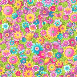 16" Remnant -  - Blossom - Multi Floral on Green - by Deborah Edwards of Northcott