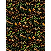 Caliente Peppers- Names on Black by Tara Reed for Wilmington Prints