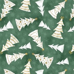Frosted Holiday - Christmas Trees on Green - <br>by Katie Doucette for Wilmington Prints